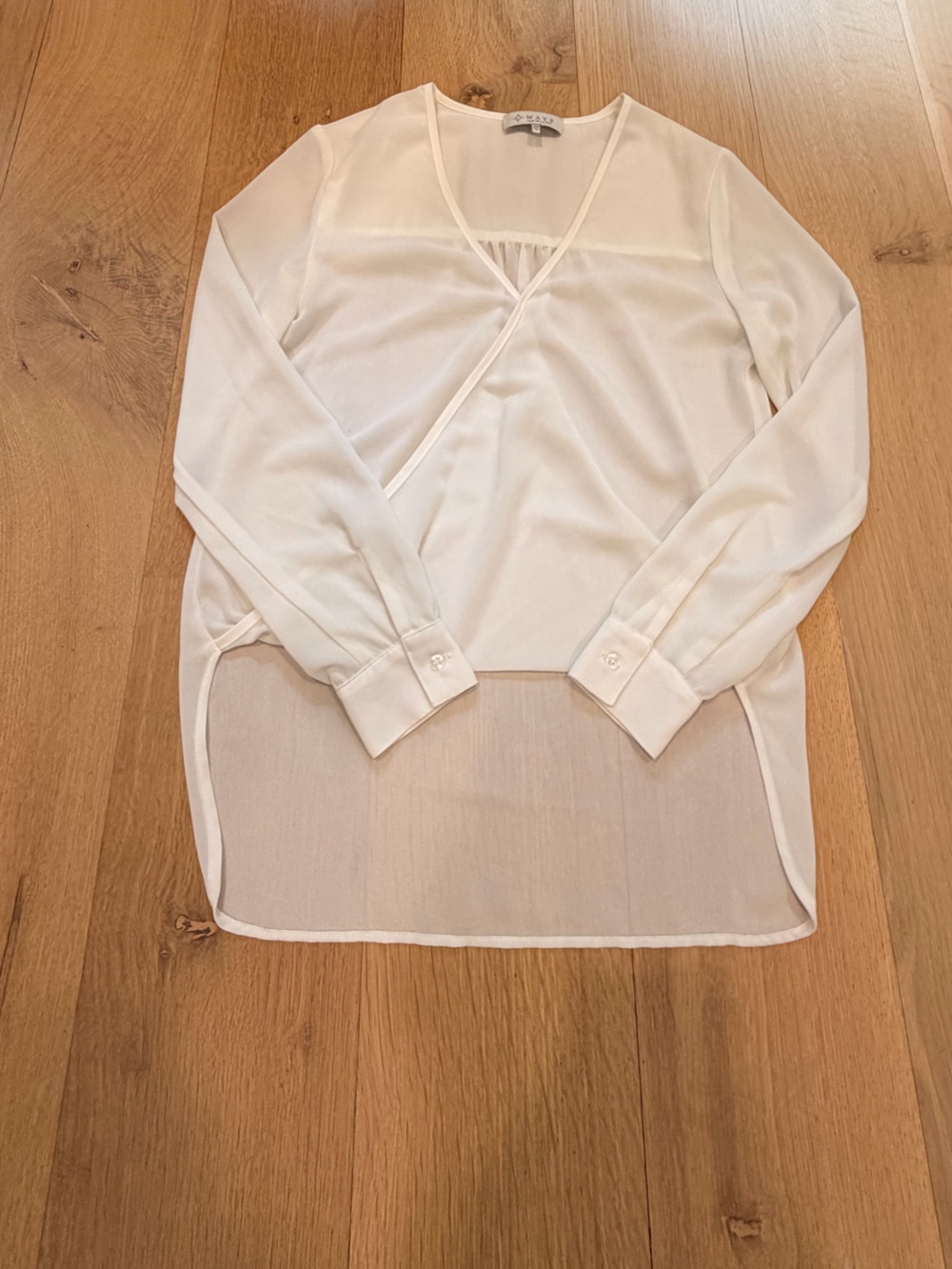 WAYF Sheer Long Sleeve Blouse XS Ivory Lightweight Layering Top